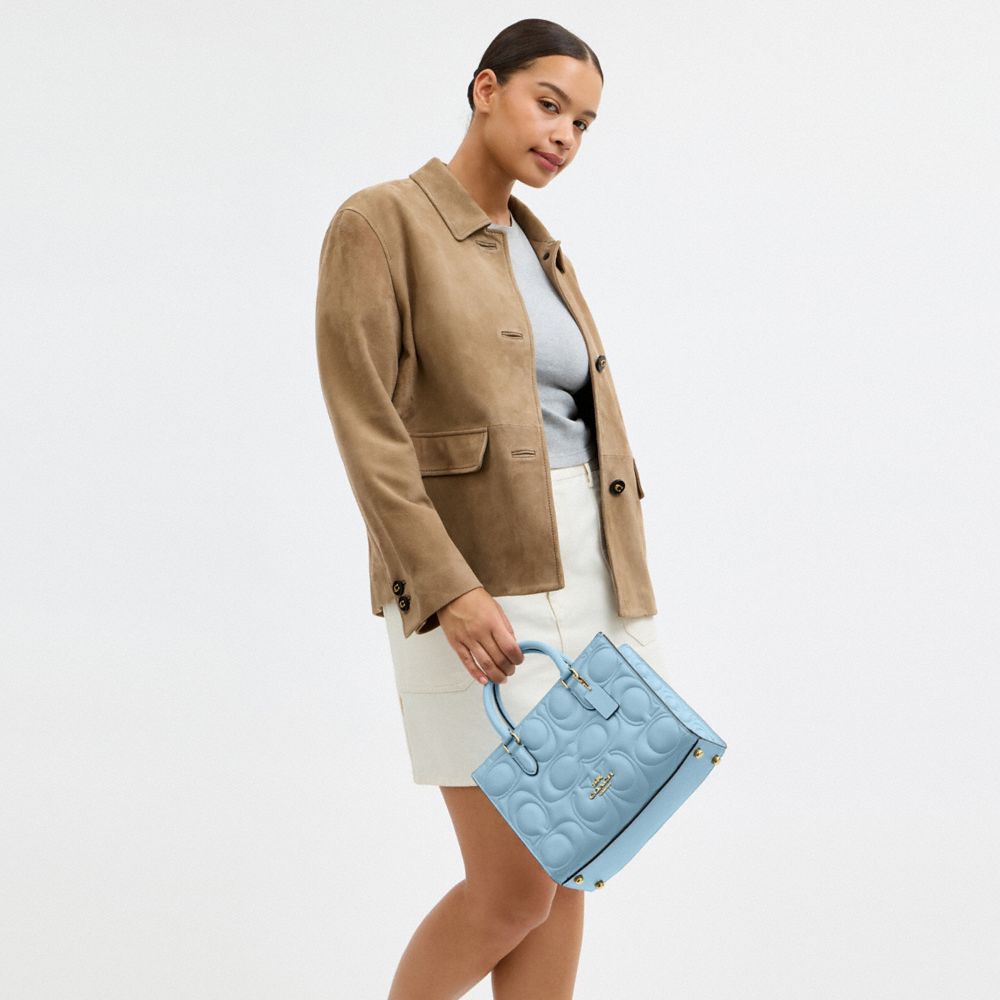 Coach Maggie Small Tote Bag In Signature Leather Gold Azure