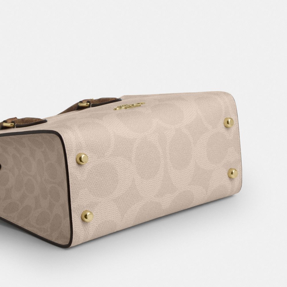 Coach Maggie Small Tote Bag In Blocked Signature Canvas Gold Sand Tan