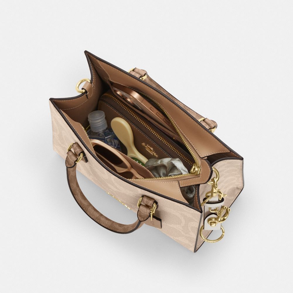 Coach Maggie Small Tote Bag In Blocked Signature Canvas Gold Sand Tan