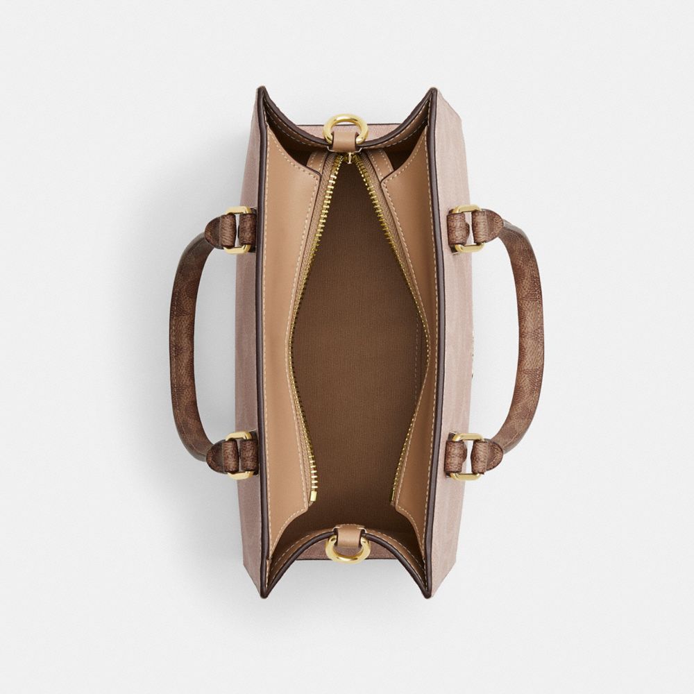 Coach Maggie Small Tote Bag In Blocked Signature Canvas Gold Sand Tan