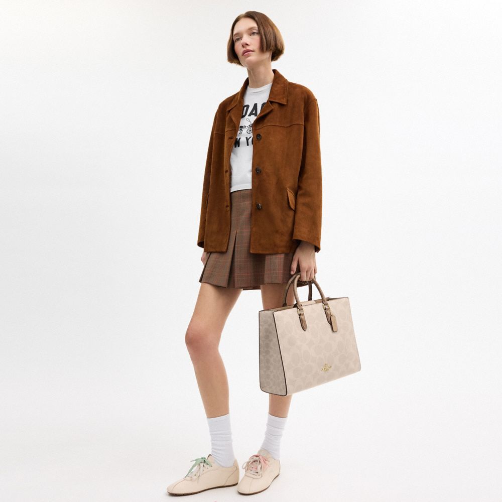Coach Maggie Tote Bag In Blocked Signature Canvas Gold Sand Tan