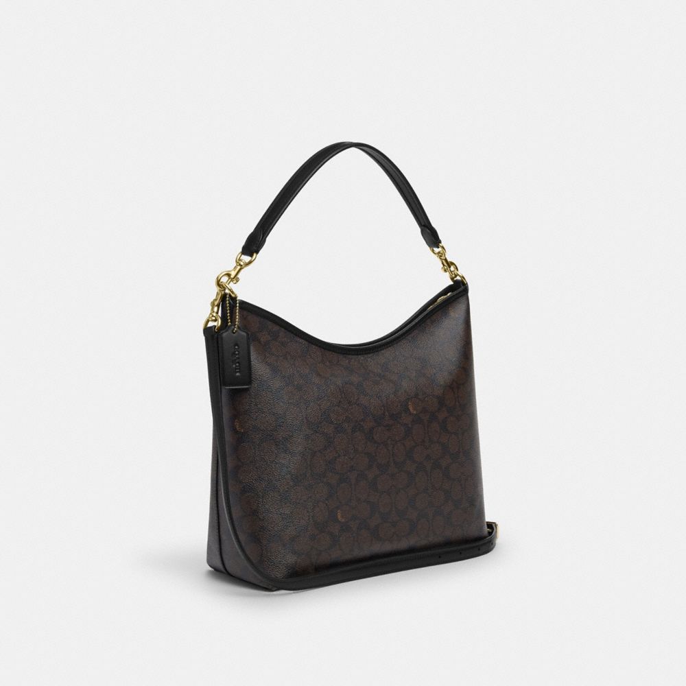 Coach Laurel Large Shoulder Bag In Signature Canvas Gold Walnut Black