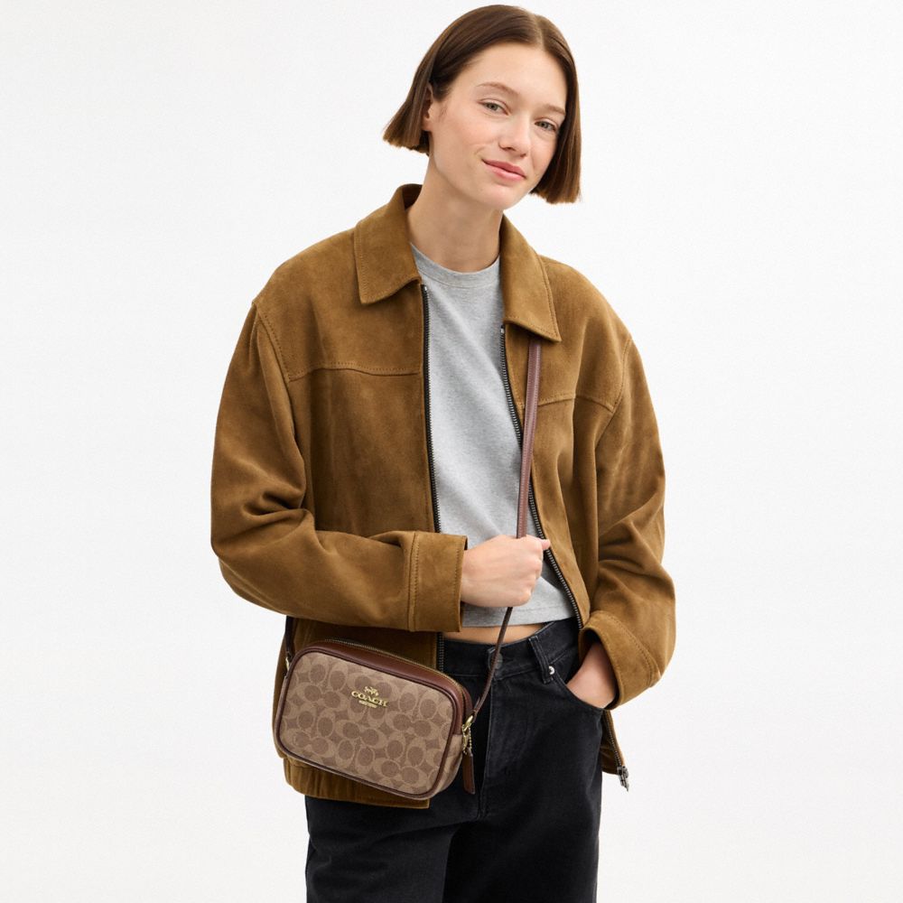 Coach Mini Jamie Camera Bag In Signature Canvas Gold Tan Brown
