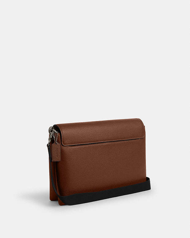 Caleb Messenger Bag Pebbled Leather-Gunmetal-Saddle Pebbled Leather-Gunmetal-Saddle