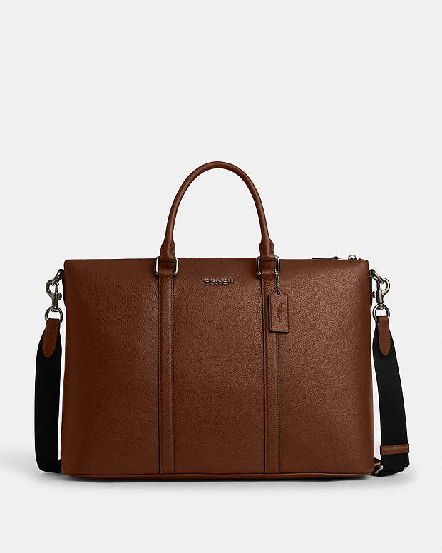 Caleb Work Bag Pebbled Leather-Gunmetal-Saddle Pebbled Leather-Gunmetal-Saddle