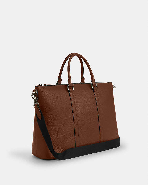 Caleb Work Bag Pebbled Leather-Gunmetal-Saddle Pebbled Leather-Gunmetal-Saddle