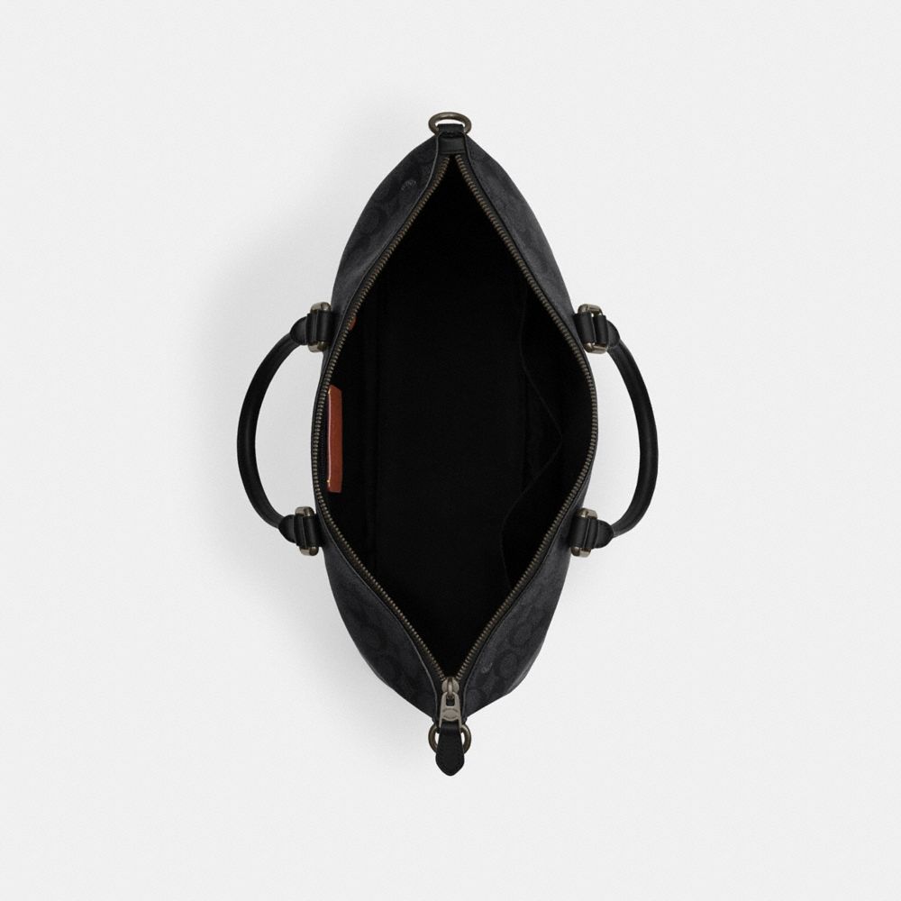 Coach Caleb Work Bag In Signature Canvas Gunmetal Charcoal Black