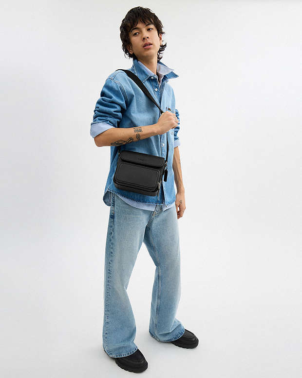 Sullivan Flap Crossbody Bag Pebbled Leather-Gunmetal-Black Pebbled Leather-Gunmetal-Black