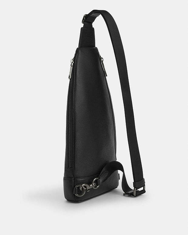 Dominic Sling Pack Pebbled Leather-Gunmetal-Black Pebbled Leather-Gunmetal-Black