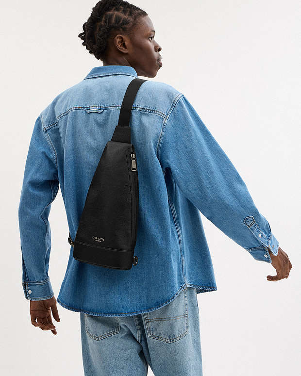 Dominic Sling Pack Pebbled Leather-Gunmetal-Black Pebbled Leather-Gunmetal-Black