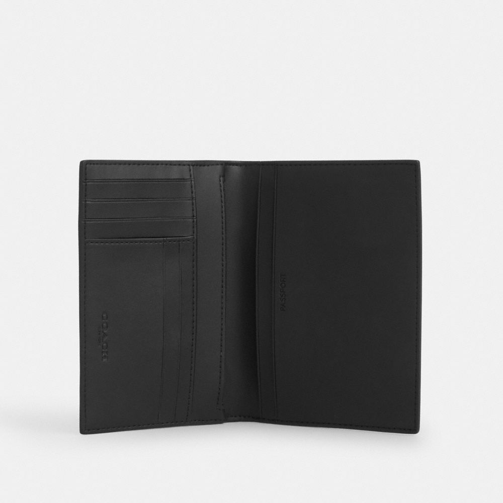 Coach Passport Card Case In Signature Canvas With Patches Gunmetal Charcoal Multi