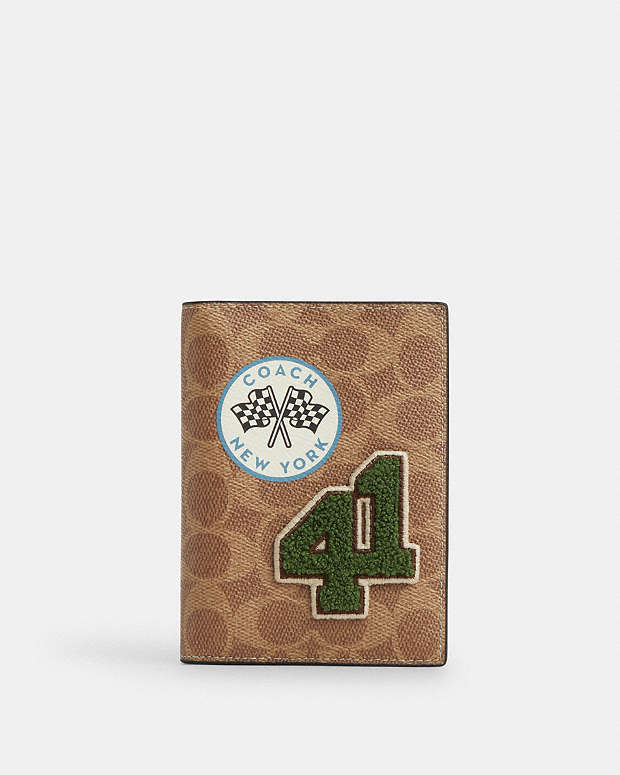Passport Card Case In Signature Canvas With Patches Signature Canvas-Gunmetal-Tan Multi Signature Canvas-Gunmetal-Tan Multi