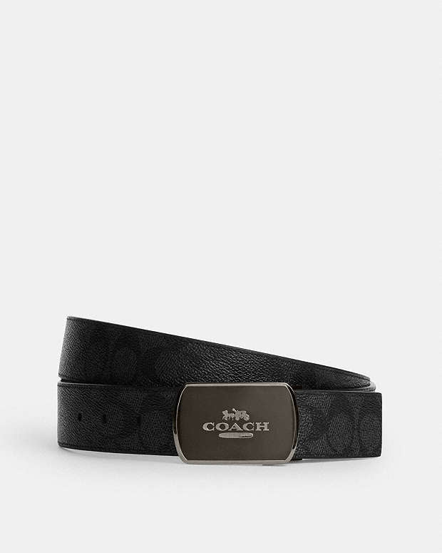 Plaque Buckle Cut To Size Reversible Belt, 38 Mm Signature Canvas-Gunmetal-Charcoal-Black Signature Canvas-Gunmetal-Charcoal-Black
