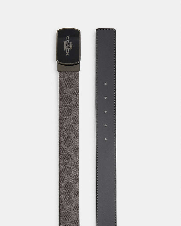 Plaque Buckle Cut To Size Reversible Belt, 38 Mm Signature Canvas-Qb-Grey-Charcoal Signature Canvas-Qb-Grey-Charcoal