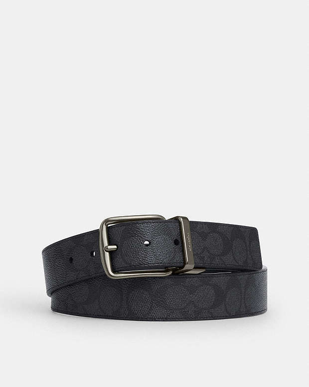 Harness Buckle Cut To Size Reversible Belt, 38 Mm Signature Canvas-Gunmetal-Charcoal-Black Signature Canvas-Gunmetal-Charcoal-Black