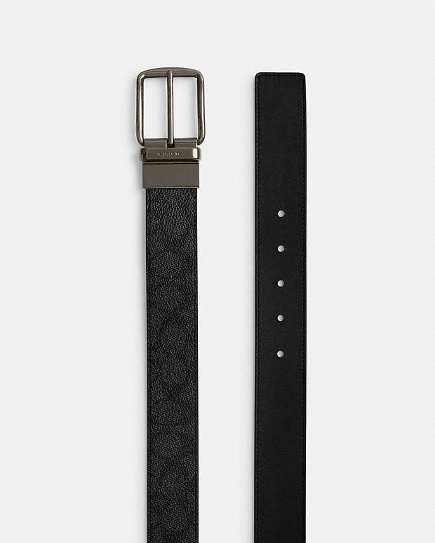 Harness Buckle Cut To Size Reversible Belt, 38 Mm Signature Canvas-Gunmetal-Charcoal-Black Signature Canvas-Gunmetal-Charcoal-Black