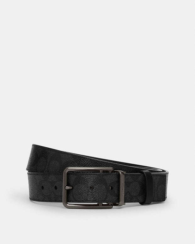 Double Bar Buckle Cut To Size Reversible Belt, 38 Mm Gunmetal-Charcoal-Black Gunmetal-Charcoal-Black