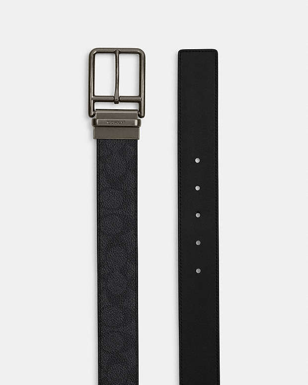 Double Bar Buckle Cut To Size Reversible Belt, 38 Mm Gunmetal-Charcoal-Black Gunmetal-Charcoal-Black