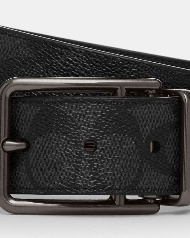 Double Bar Buckle Cut To Size Reversible Belt, 38 Mm Gunmetal-Charcoal-Black Gunmetal-Charcoal-Black