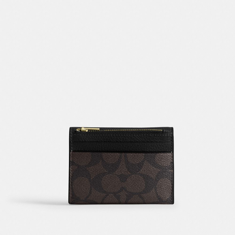 Coach Card Holder Wallet In Signature Canvas Gold Walnut Black