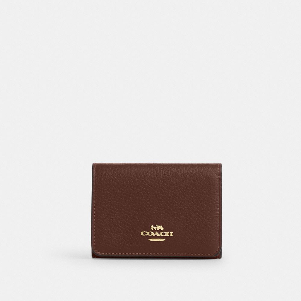 Coach Card Holder Wallet In Signature Canvas Gold Tan Brown