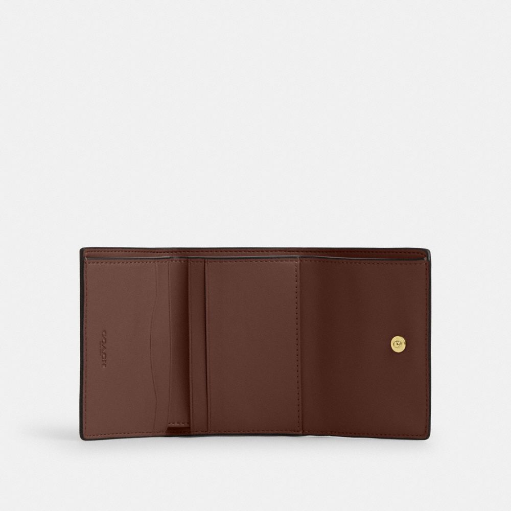 Coach Card Holder Wallet In Signature Canvas Gold Tan Brown