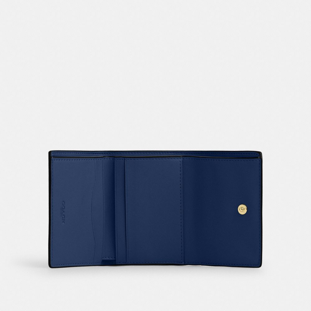 Coach Card Holder Wallet In Signature Canvas Im Tan Deep Blue