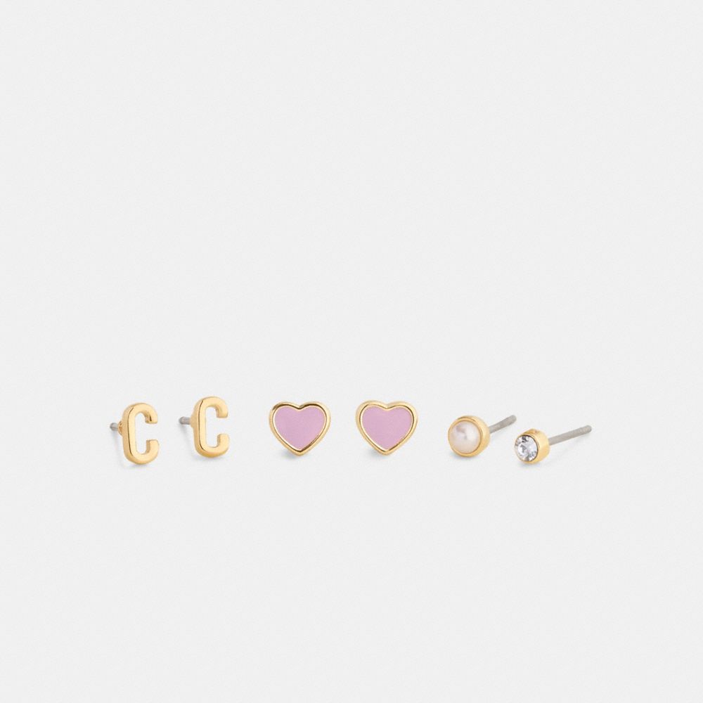 Coach C Initial Stud Earrings Set Gold Purple