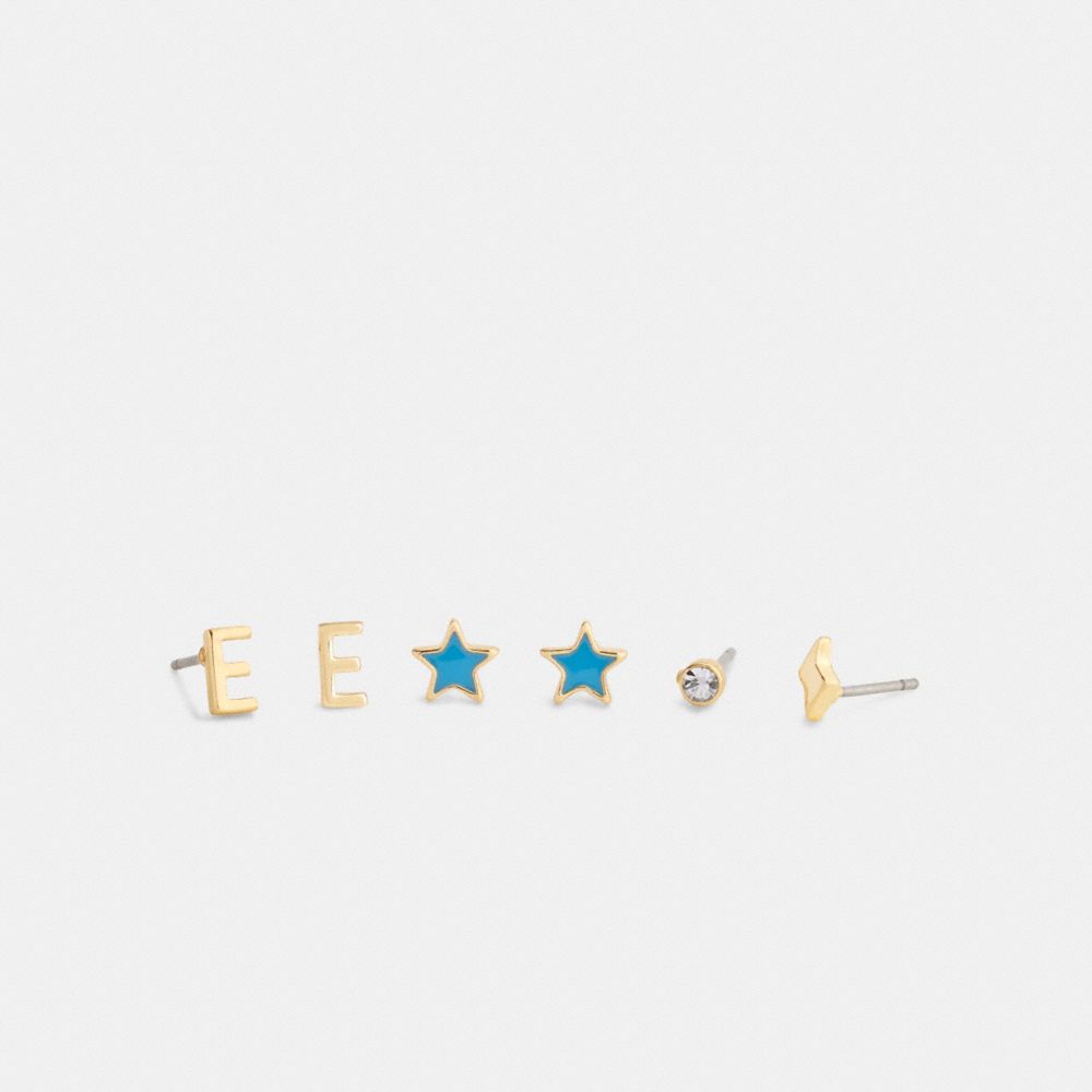 Coach E Initial Stud Earrings Set Gold Blue