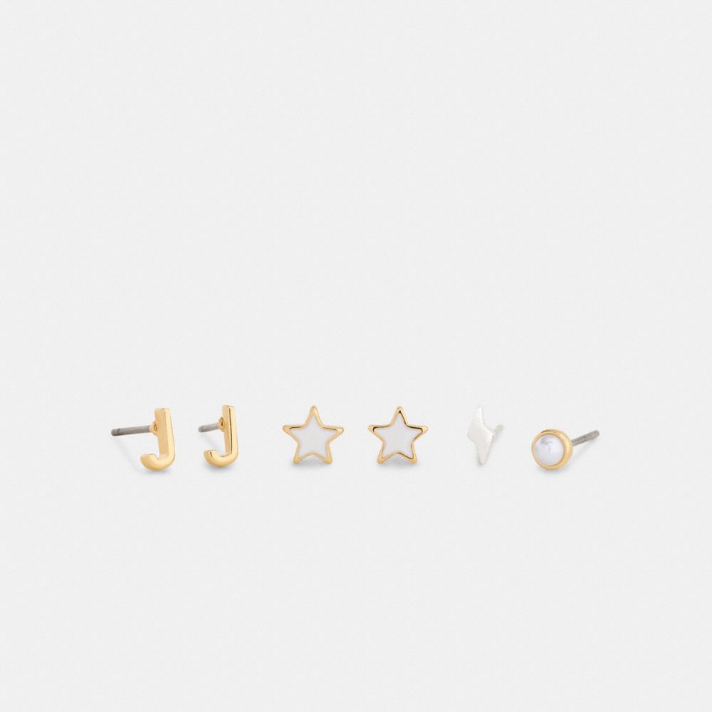 Coach J Initial Stud Earrings Set Gold White