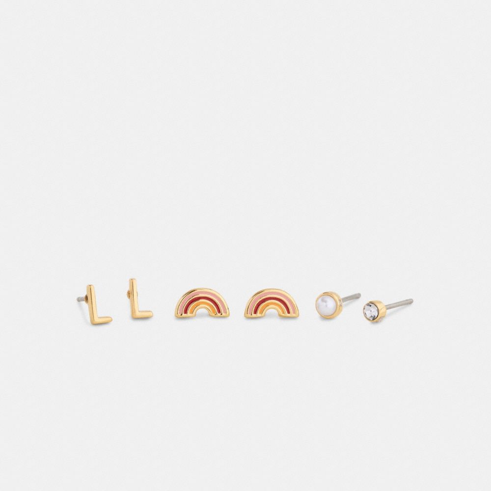 Coach L Initial Stud Earrings Set Gold Multi