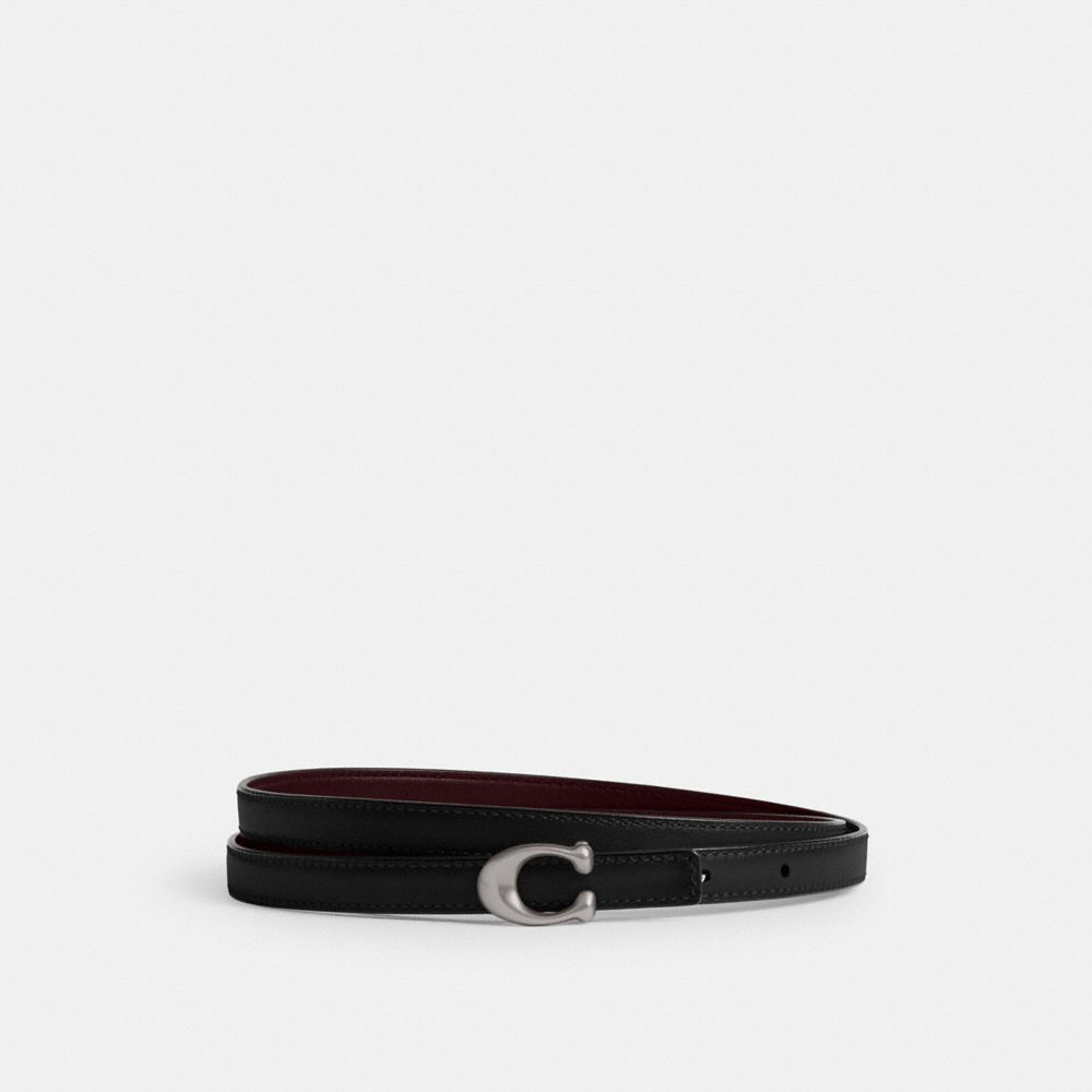 Coach Sculpted Signature Buckle Reversible Belt, 13 Mm Silver Black Merlot