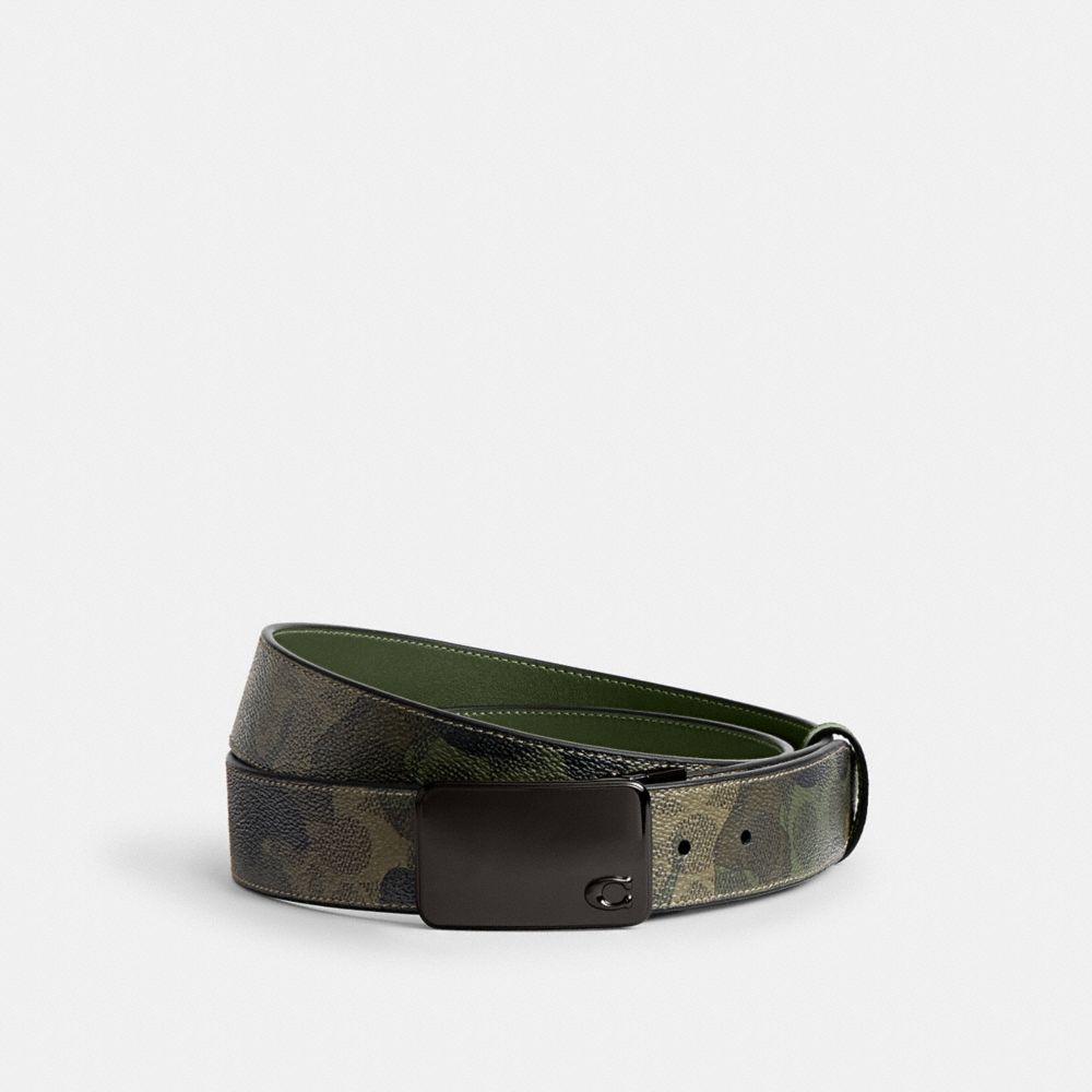 Coach Signature Plaque Buckle Cut To Size Reversible Belt With Signature Camo Print, 38 Mm Signature Camo