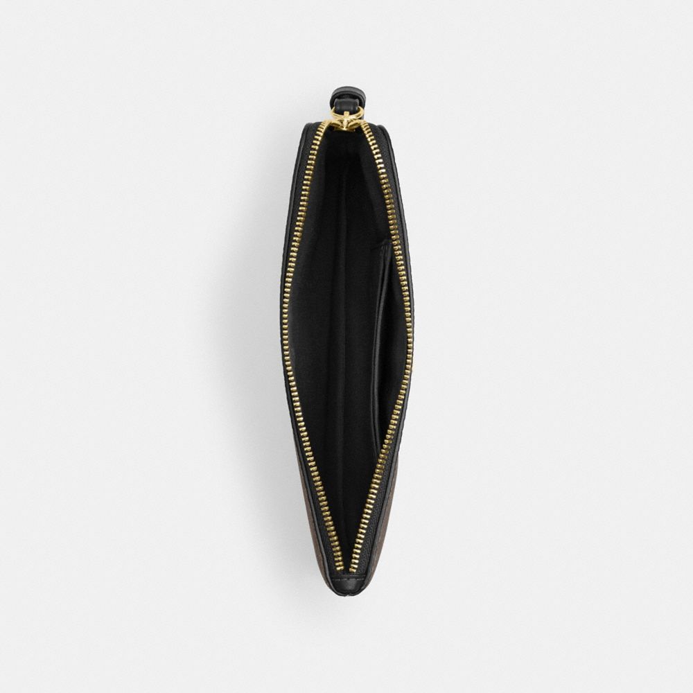 Coach Large Corner Zip Wristlet In Signature Canvas Gold Walnut Black