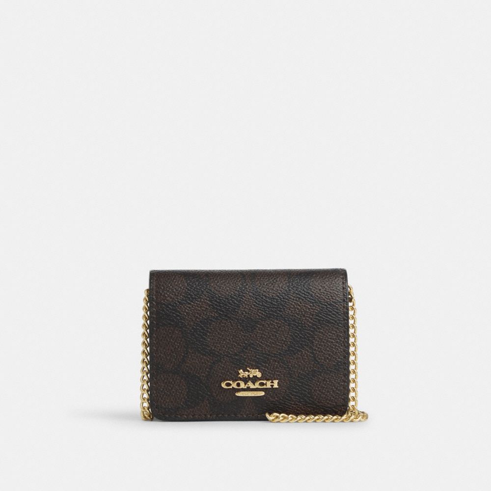 Coach Mini Wallet On A Chain In Signature Canvas Signature Canvas-Gold-Walnut-Black Signature Canvas-Gold-Walnut-Black