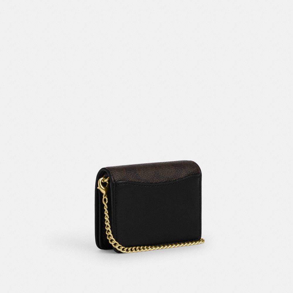 Coach Mini Wallet On A Chain In Signature Canvas Gold Walnut Black