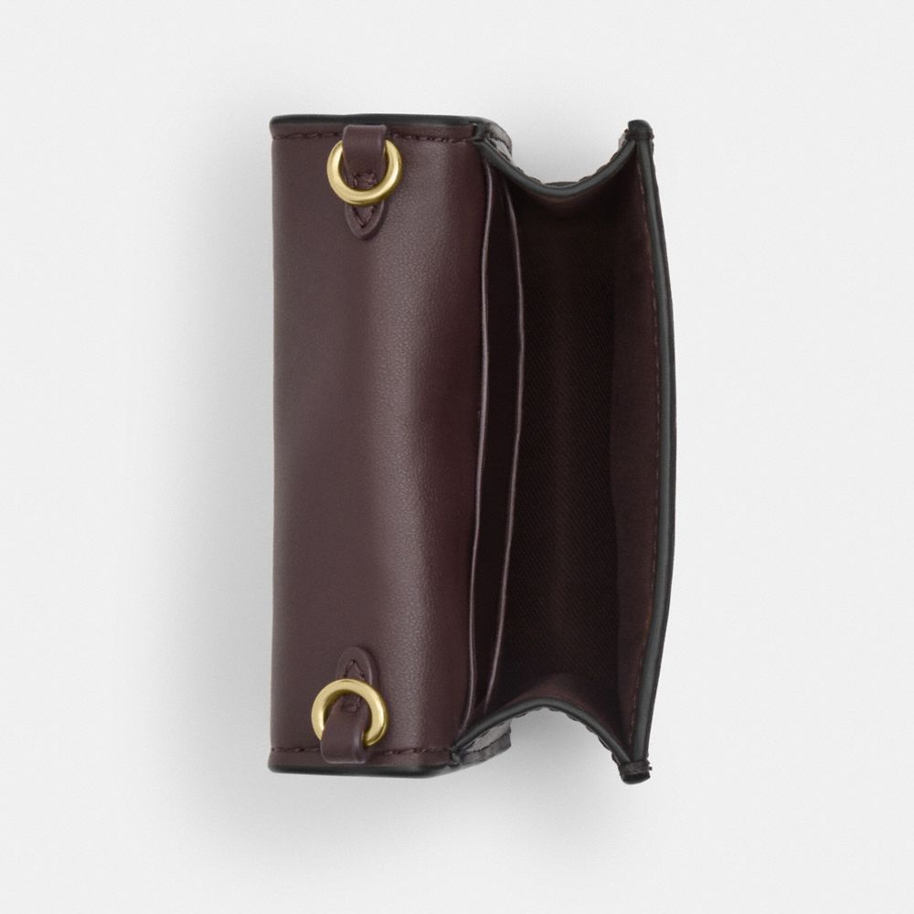 Coach Mini Wallet On A Chain In Signature Canvas Gold Walnut Black