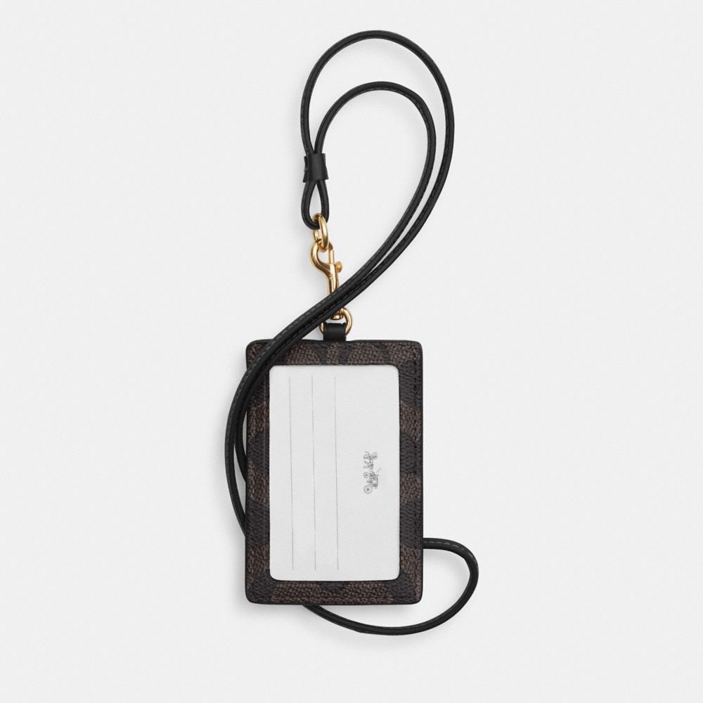 Coach Id Lanyard In Signaure Canvas Gold Walnut Black