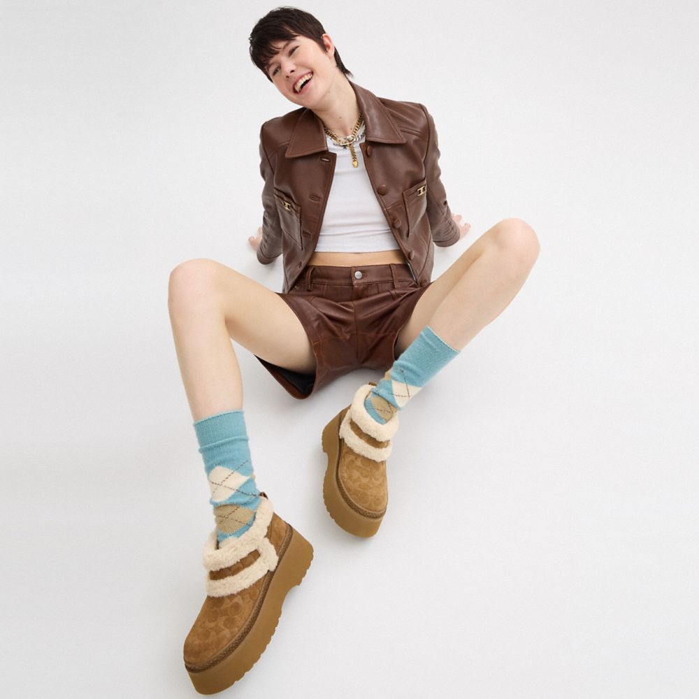 Women's Coach Christina Bootie In Signature Suede Tobacco