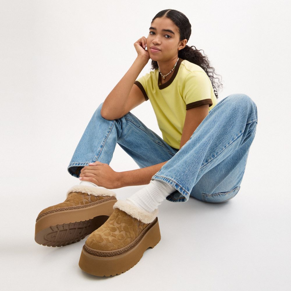 Women's Coach Cecelia Clog In Signature Suede Tobacco
