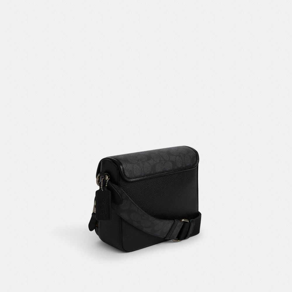 Coach Sullivan Flap Crossbody Bag In Signature Canvas Gunmetal Charcoal Black