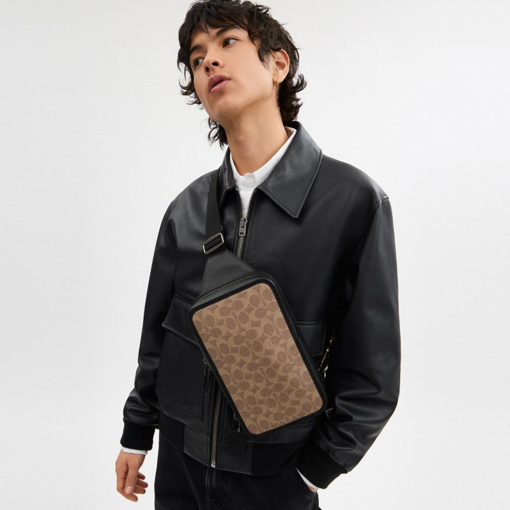 Coach Sullivan Pack In Signature Canvas Gunmetal Tan Black