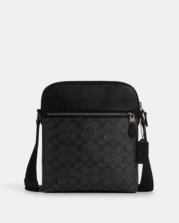 Houston Flight Bag In Signature Canvas Signature Canvas-Gunmetal-Charcoal-Black Signature Canvas-Gunmetal-Charcoal-Black