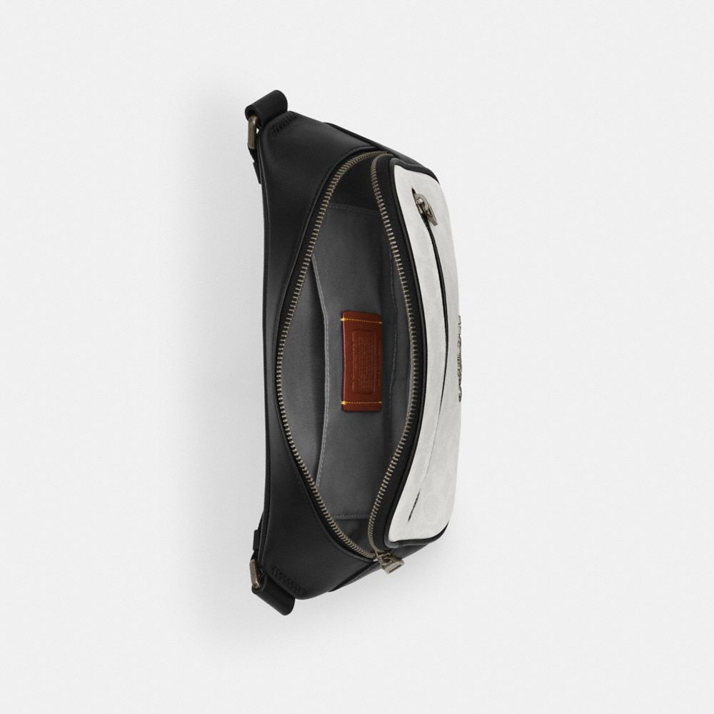 Coach Elias Belt Bag In Signature Canvas Gunmetal Chalk Black