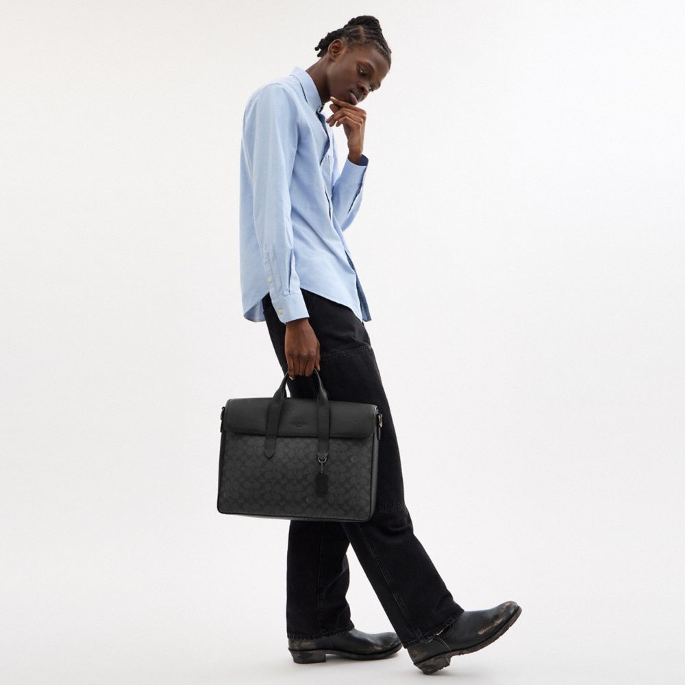 Coach Sullivan Portfolio Brief In Signature Canvas Gunmetal Charcoal Black