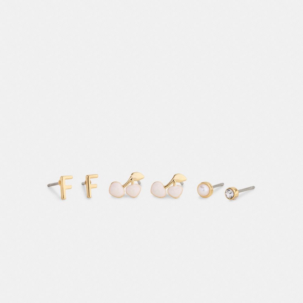 Coach F Initial Stud Earrings Set Gold White