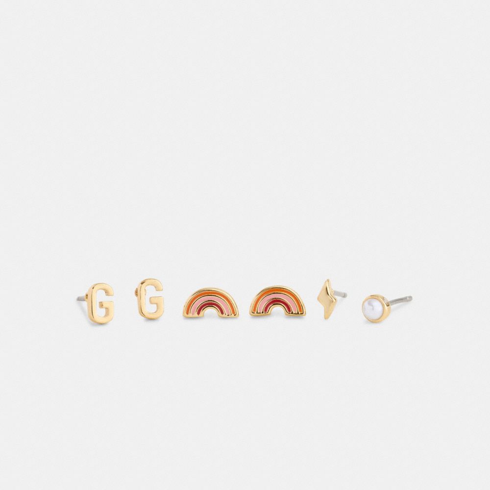 Coach G Initial Stud Earrings Set Gold Multi