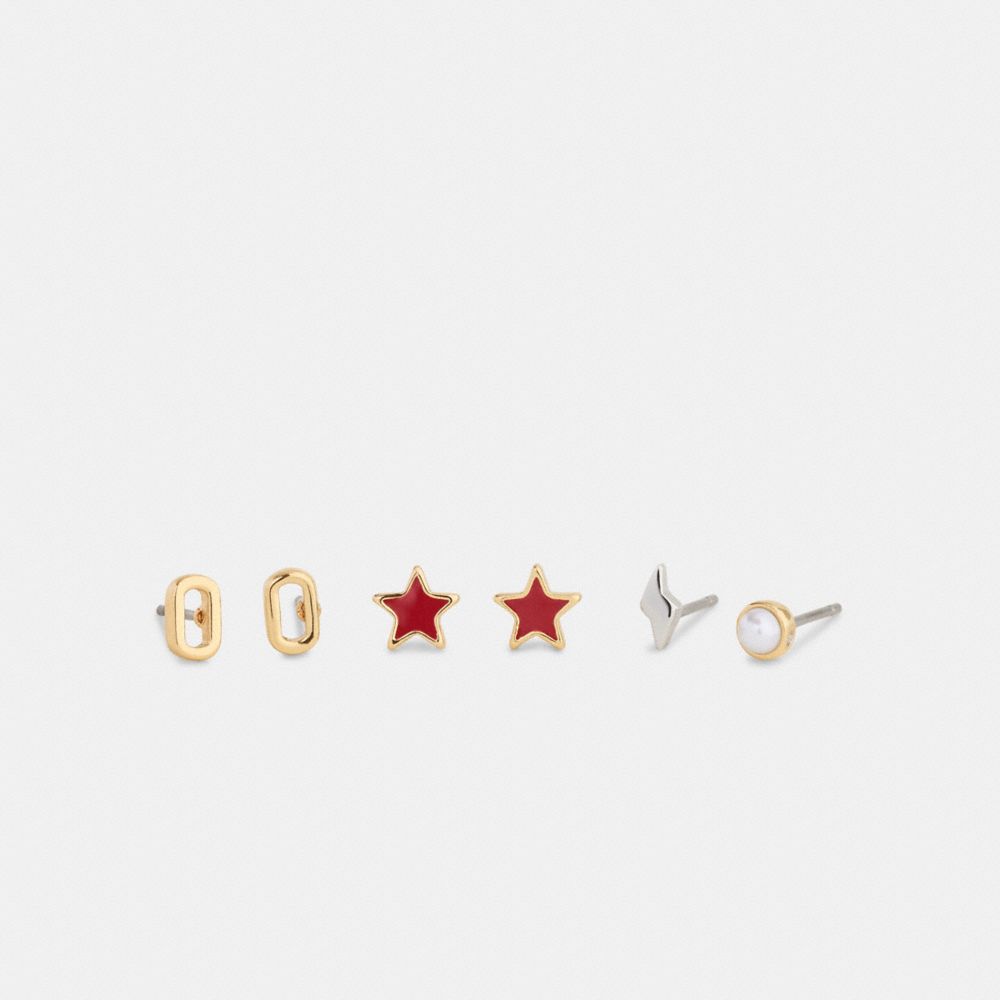 Coach O Initial Stud Earrings Set Gold Red