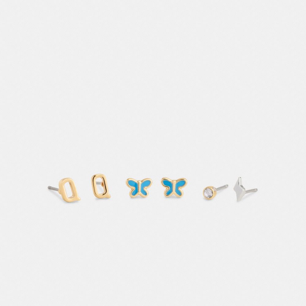 Coach Q Initial Stud Earrings Set Gold Blue