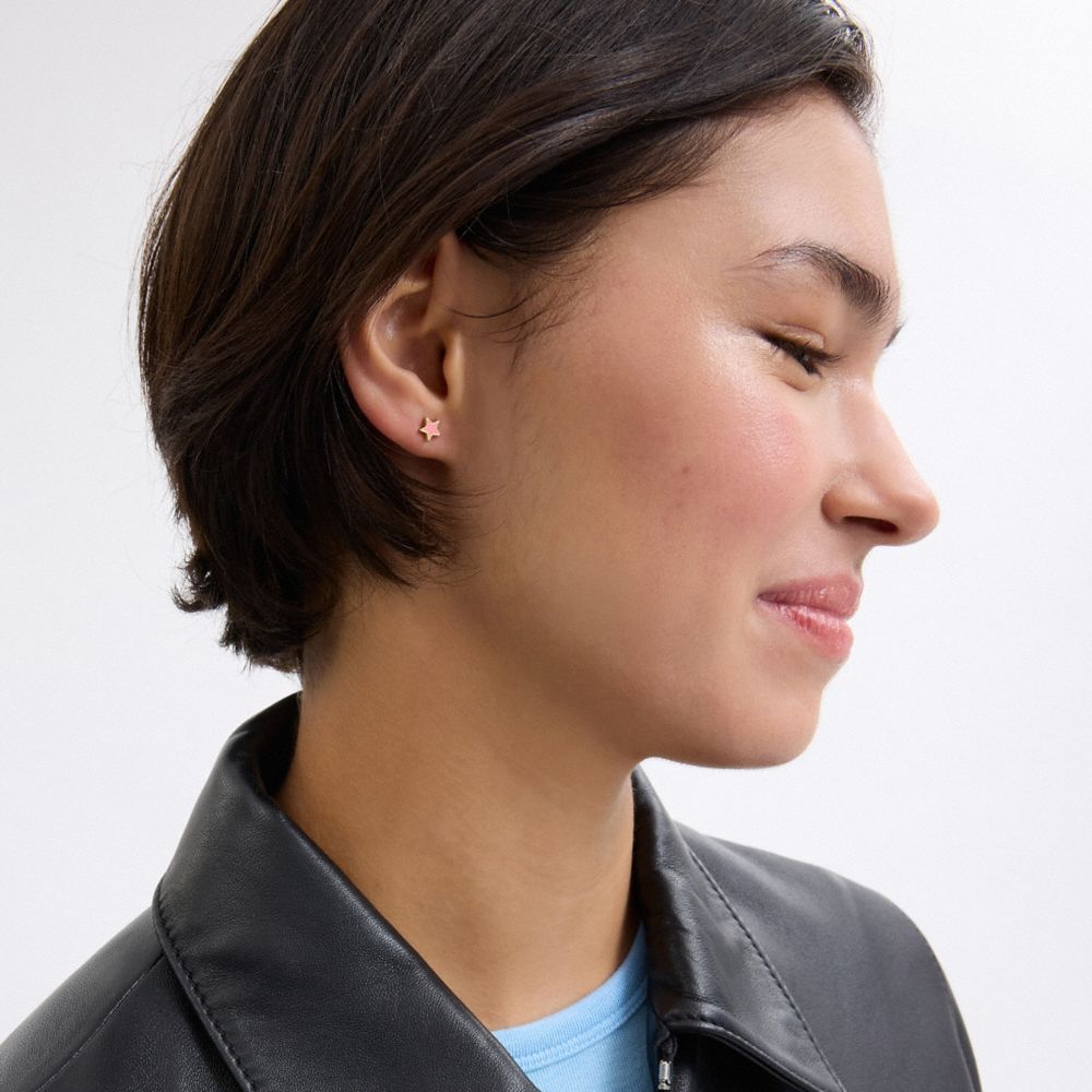 Coach U Initial Stud Earrings Set Gold Pink
